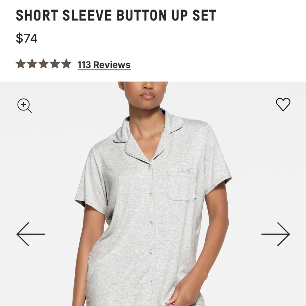 SKIMS Gray Short Sleeve Button Up Pajama Set wore twice!